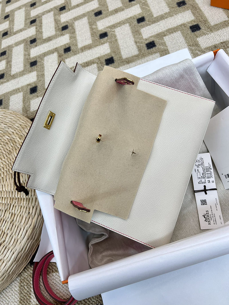 エルメスコピー ケリー25 定価 HERMES ケリー25 外縫い クレ/ローズアザレ ヴォーエプソン ゴールド金具 2524053 - 画像 (7)