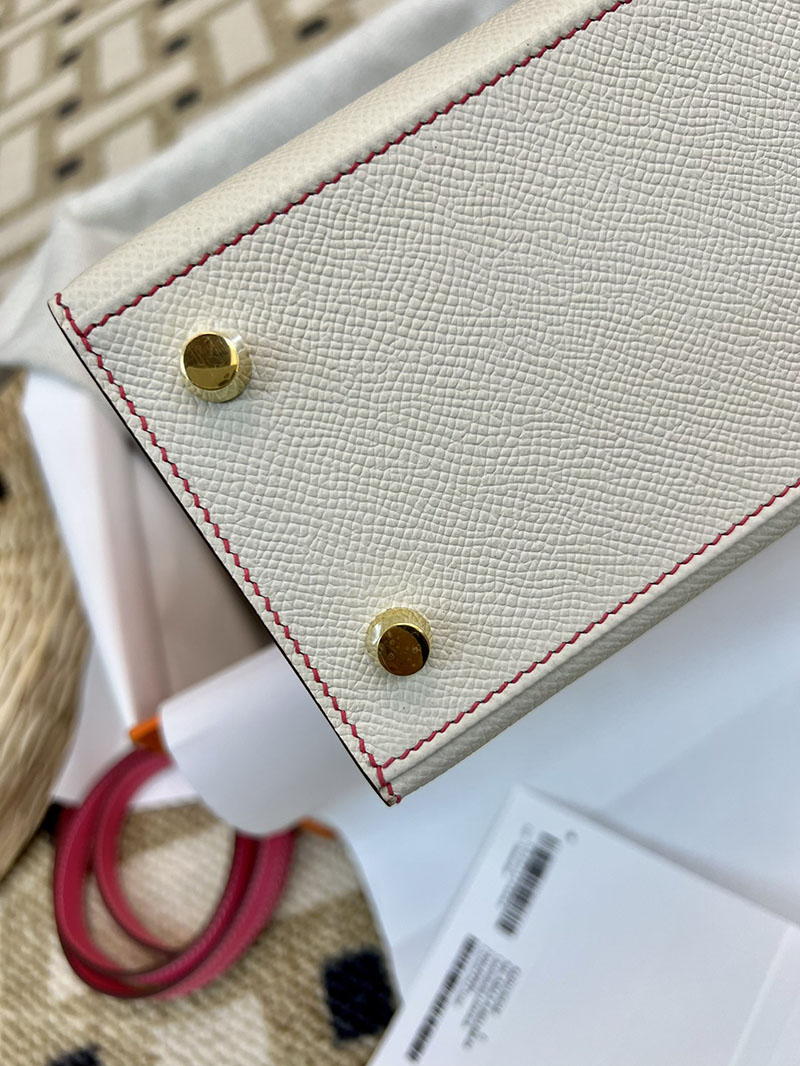 エルメスコピー ケリー25 定価 HERMES ケリー25 外縫い クレ/ローズアザレ ヴォーエプソン ゴールド金具 2524053 - 画像 (6)
