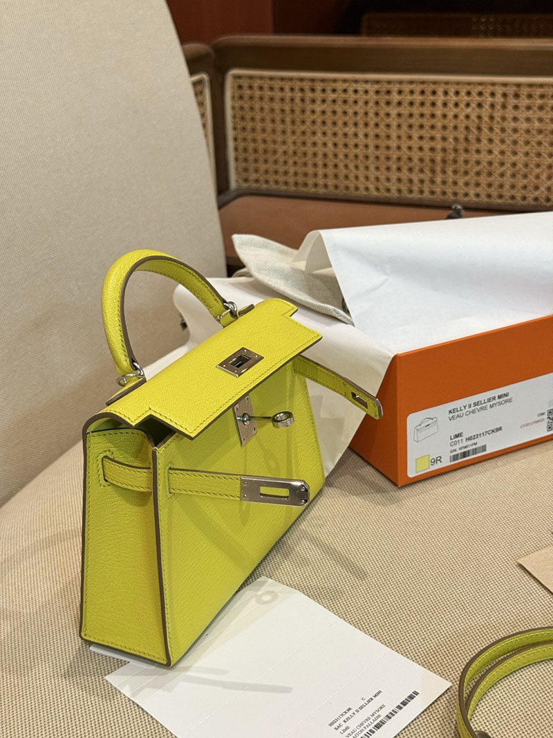 エルメスコピー ミニケリー 定価 HERMES ケリーミニ2 外縫い ライム シェブルミゾル シルバー金具 2524061 - 画像 (12)