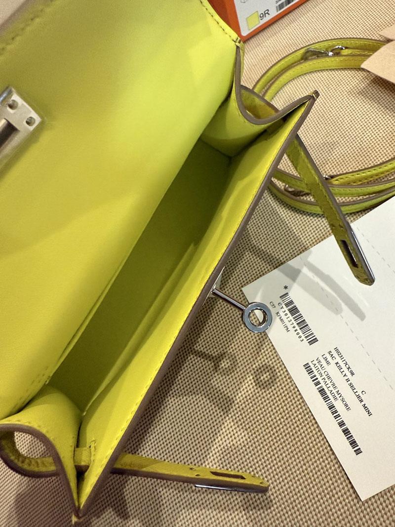 エルメスコピー ミニケリー 定価 HERMES ケリーミニ2 外縫い ライム シェブルミゾル シルバー金具 2524061 - 画像 (9)