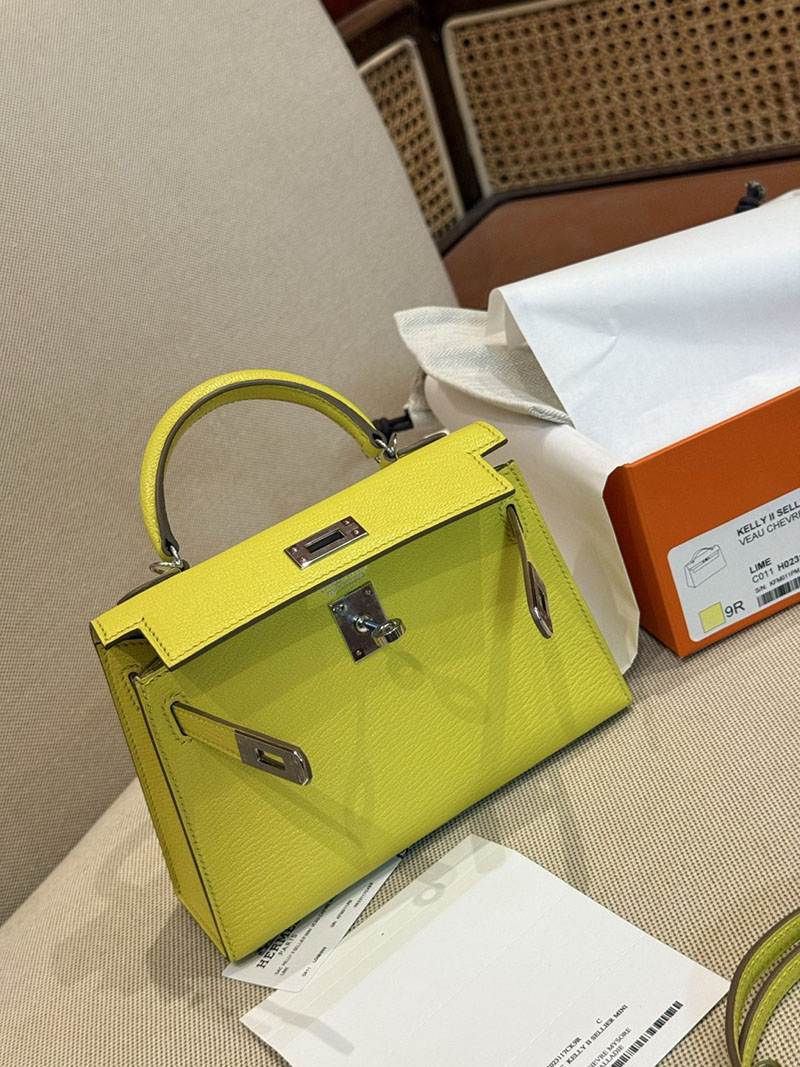 エルメスコピー ミニケリー 定価 HERMES ケリーミニ2 外縫い ライム シェブルミゾル シルバー金具 2524061 - 画像 (6)