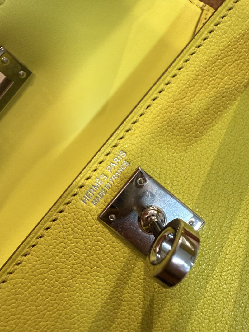 エルメスコピー ミニケリー 定価 HERMES ケリーミニ2 外縫い ライム シェブルミゾル シルバー金具 2524061 - 画像 (4)