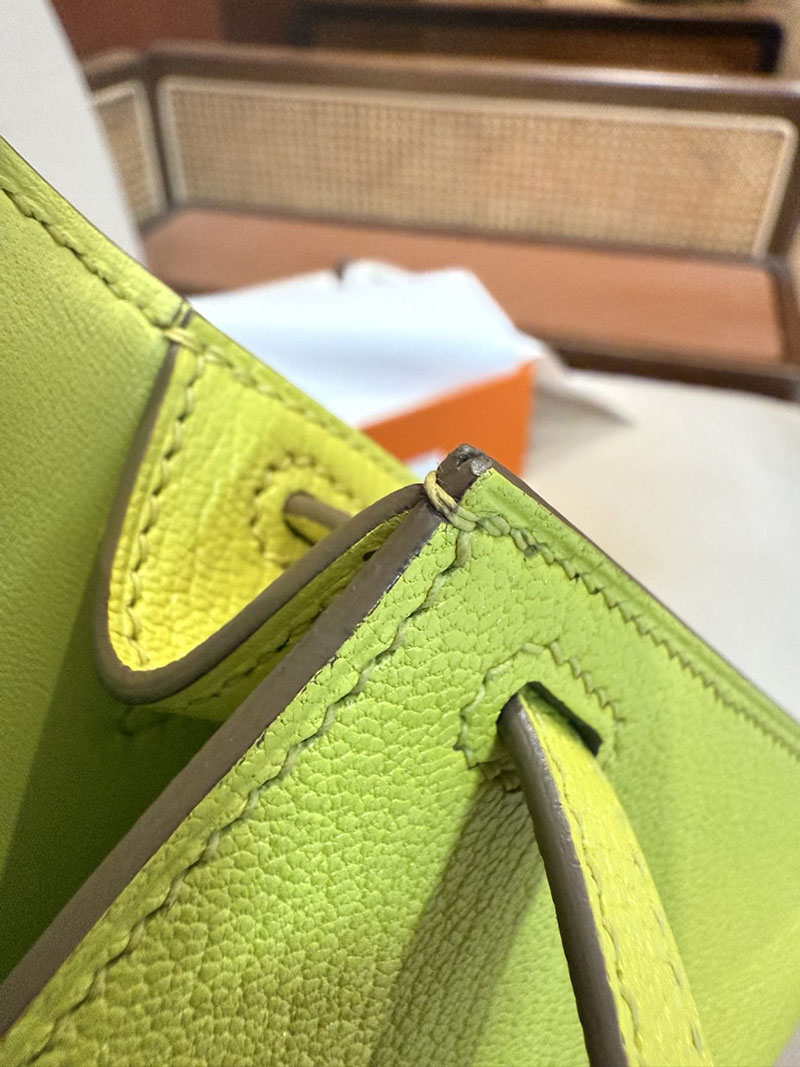 エルメスコピー ミニケリー 定価 HERMES ケリーミニ2 外縫い ライム シェブルミゾル シルバー金具 2524061 - 画像 (3)