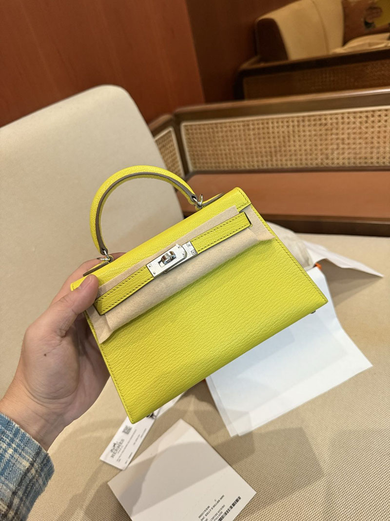 エルメスコピー ミニケリー 定価 HERMES ケリーミニ2 外縫い ライム シェブルミゾル シルバー金具 2524061 - 画像 (16)