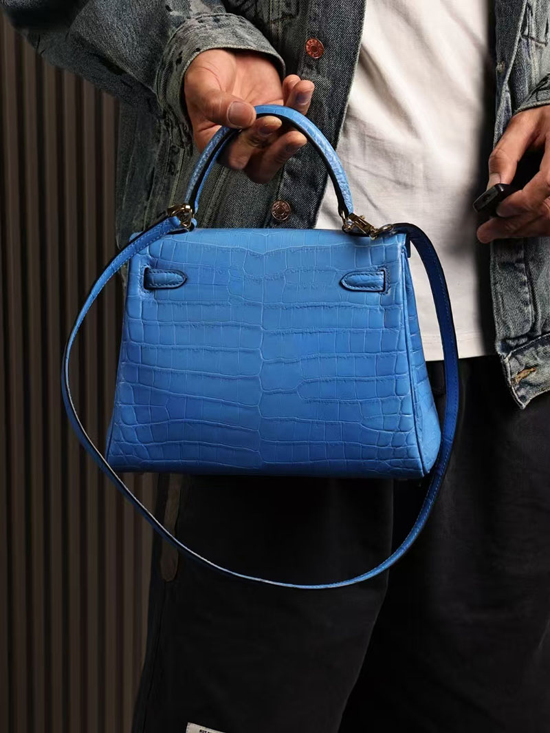 エルメスコピー ケリー25 定価 HERMES ケリー25 内縫い ブルーイドラ クロコダイル ニロティカスマット ゴールド金具 2524066 - 画像 (5)
