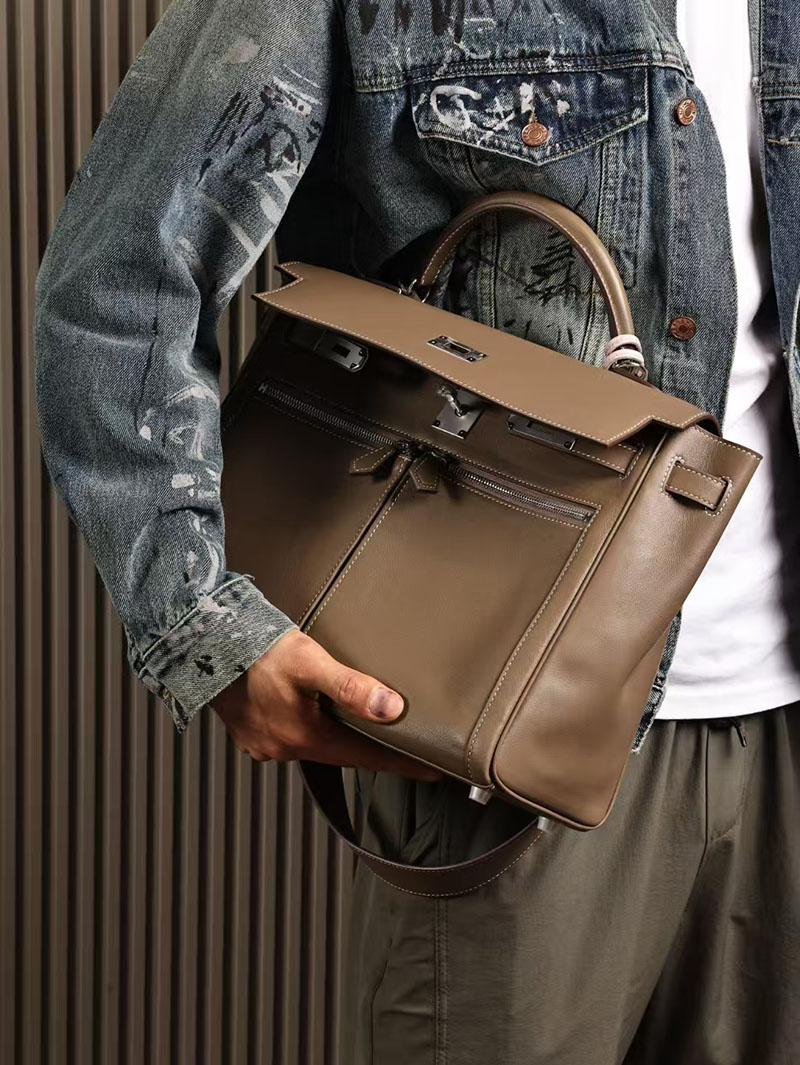 エルメスコピー メンズバッグ HERMES ケリーラキ35cm 内縫い エトゥープ スイフト シルバー金具 2524068 - 画像 (5)