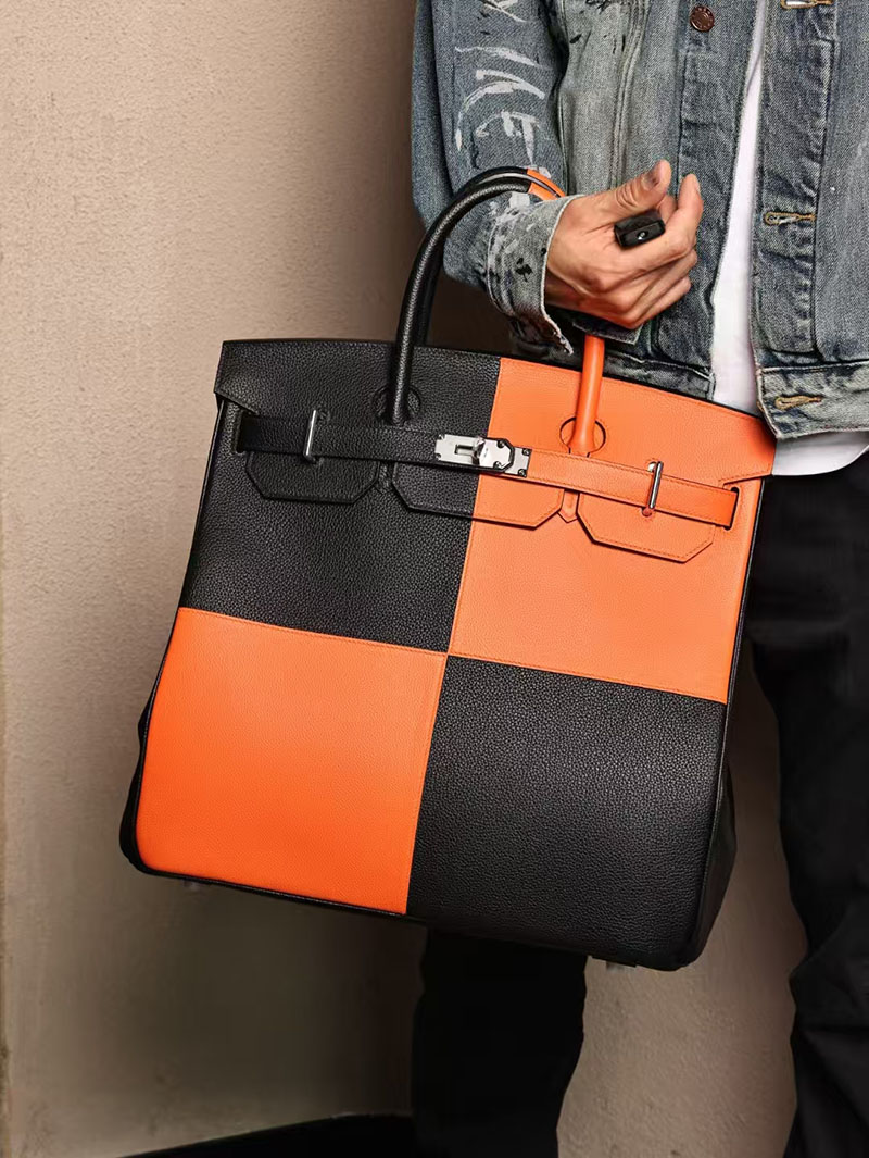 エルメスコピー メンズバッグ HERMES オータクロア40 黒 ブラック/オレンジ エバーカラー シルバー金具 2524074 - 画像 (5)