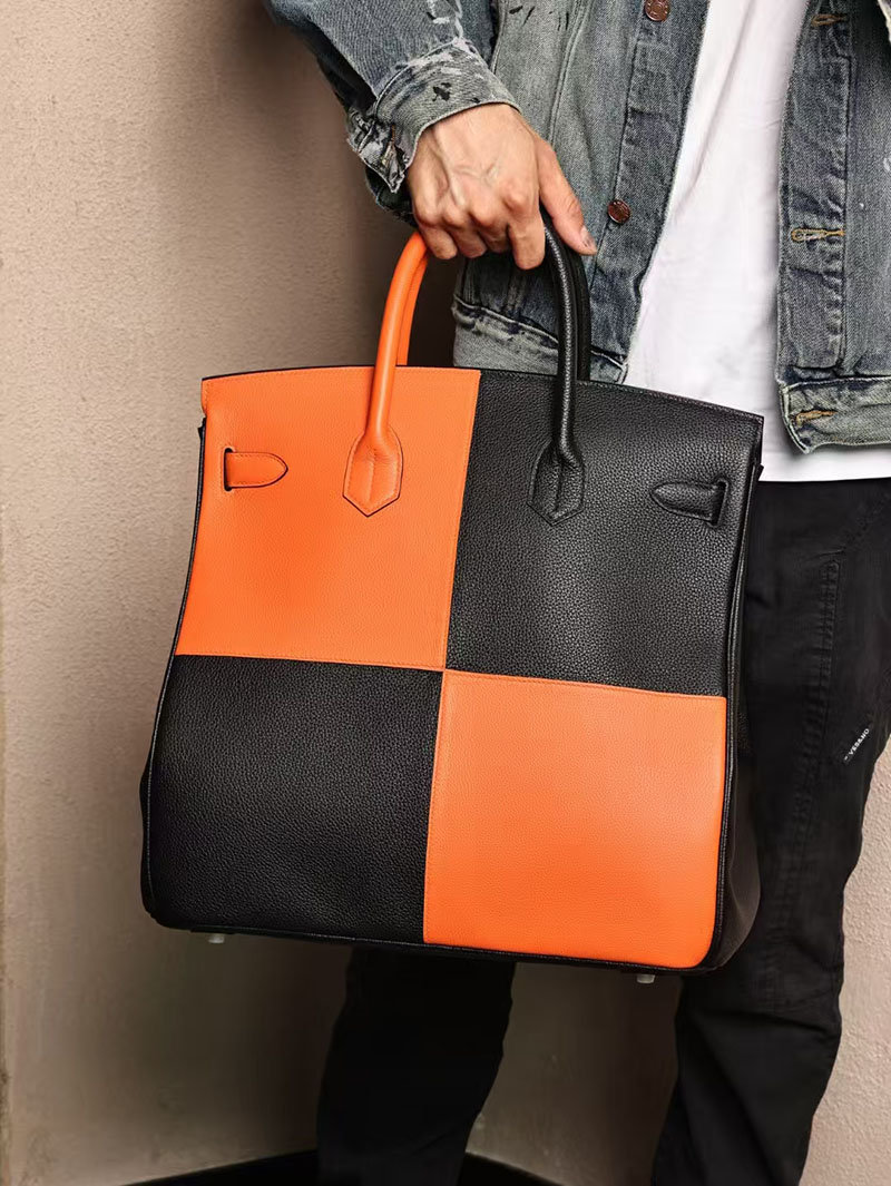 エルメスコピー メンズバッグ HERMES オータクロア40 黒 ブラック/オレンジ エバーカラー シルバー金具 2524074 - 画像 (4)