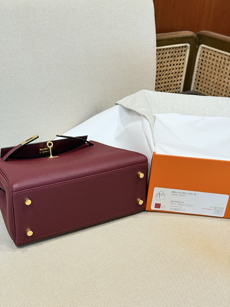 エルメスコピー ケリー25 定価 HERMES ケリー25 内縫い ボルドー トゴ ゴールド金具 2524078 - 画像 (7)