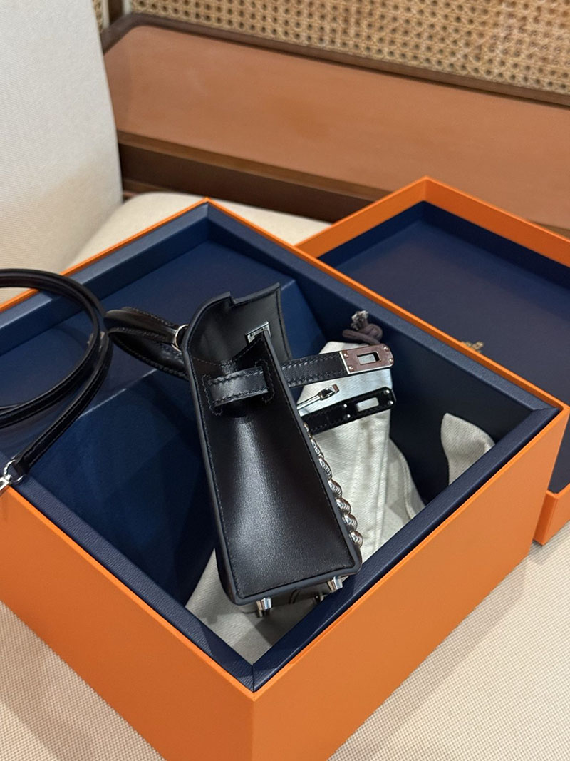 エルメスコピー ミニケリー 定価 HERMES ケリーミニ2 ミニドゥ 外縫い ブラック ボックスカーフ シルバー金具 2524079 - 画像 (16)