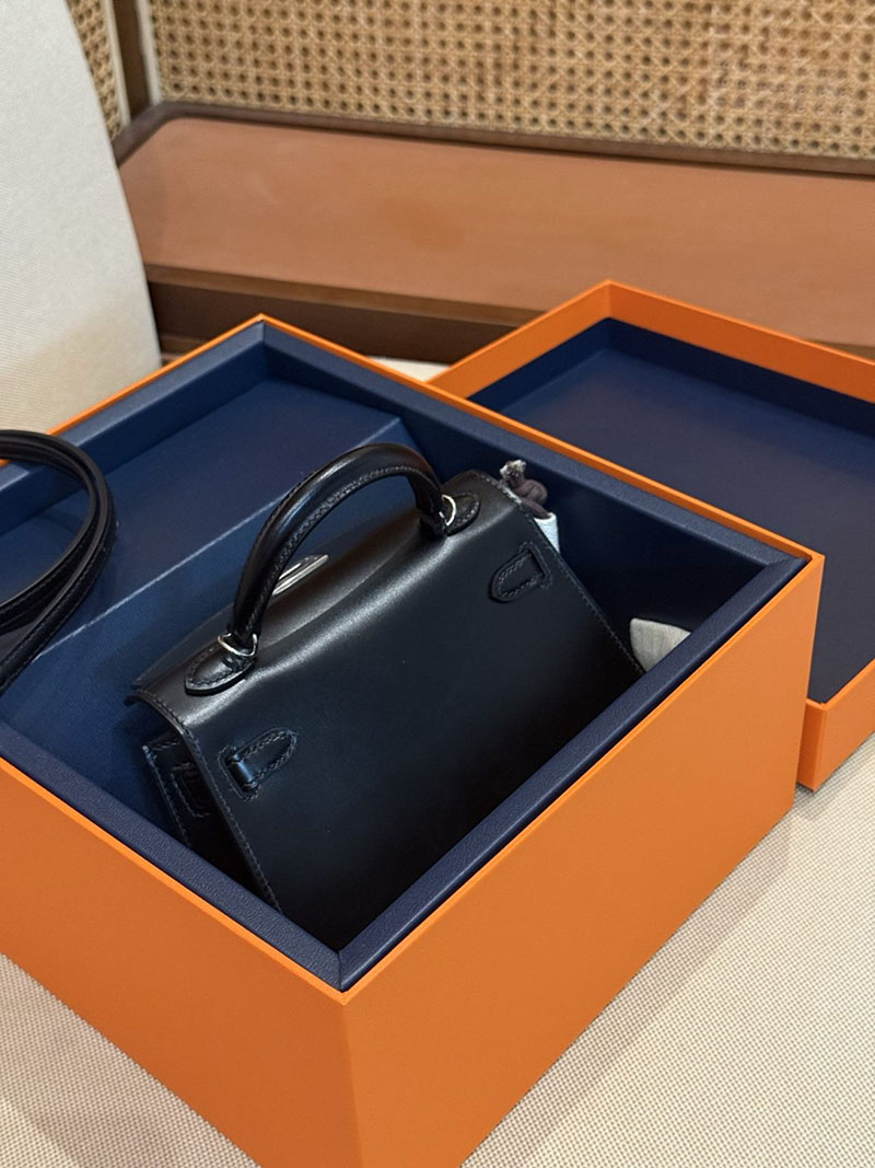 エルメスコピー ミニケリー 定価 HERMES ケリーミニ2 ミニドゥ 外縫い ブラック ボックスカーフ シルバー金具 2524079 - 画像 (15)