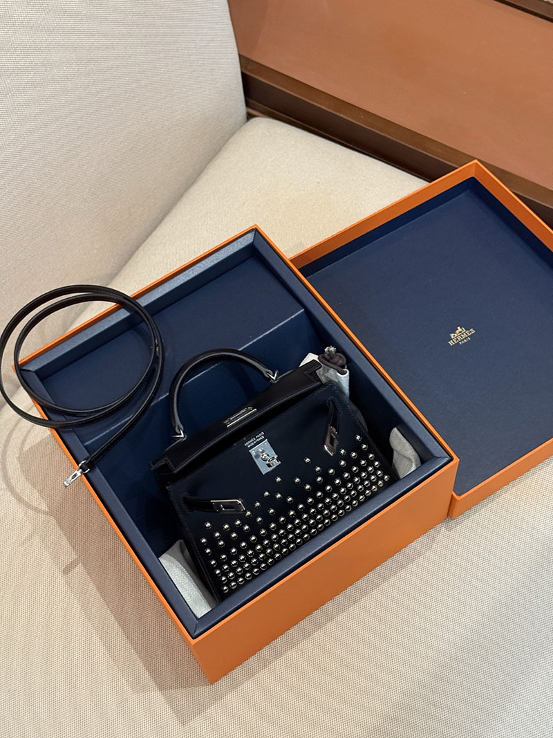 エルメスコピー ミニケリー 定価 HERMES ケリーミニ2 ミニドゥ 外縫い ブラック ボックスカーフ シルバー金具 2524079 - 画像 (14)