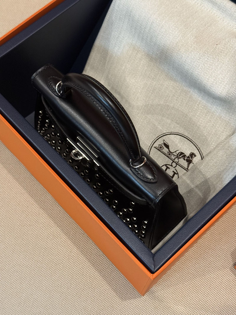エルメスコピー ミニケリー 定価 HERMES ケリーミニ2 ミニドゥ 外縫い ブラック ボックスカーフ シルバー金具 2524079 - 画像 (13)