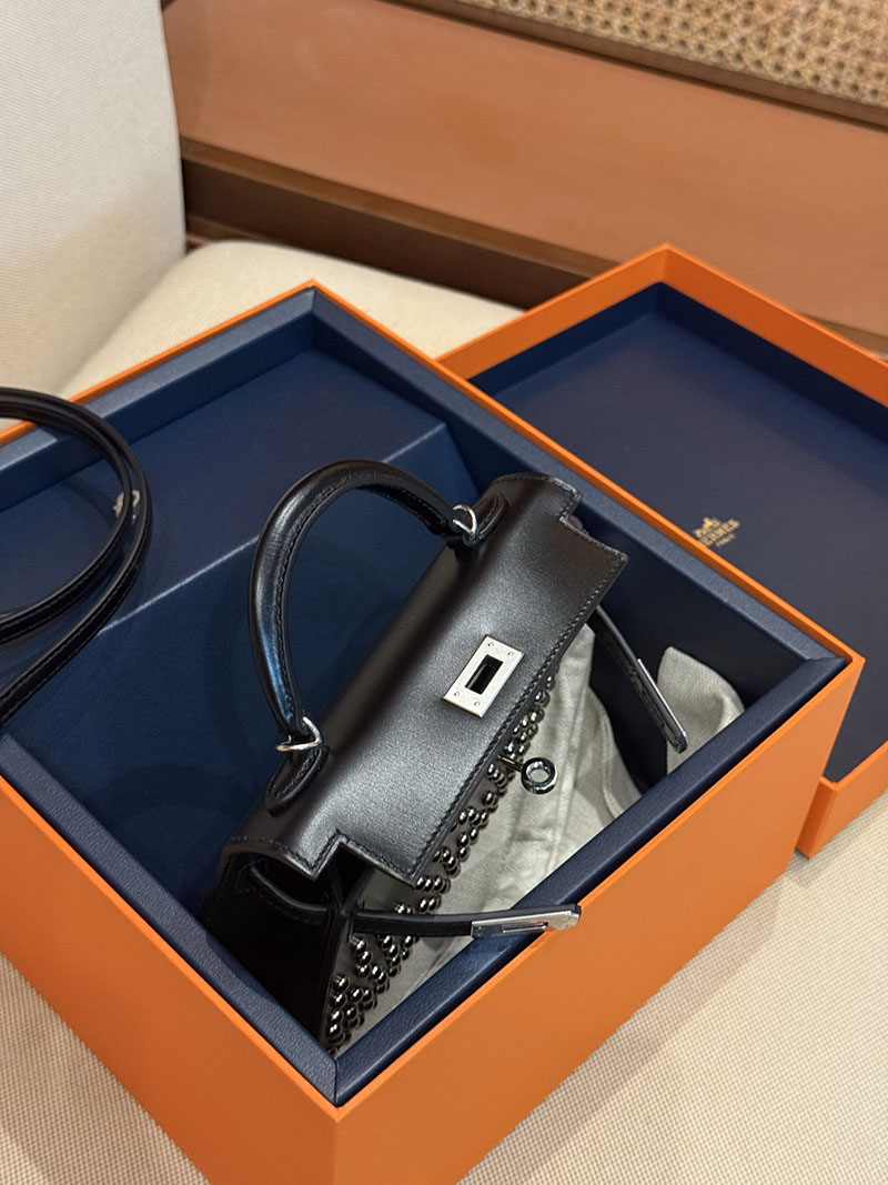 エルメスコピー ミニケリー 定価 HERMES ケリーミニ2 ミニドゥ 外縫い ブラック ボックスカーフ シルバー金具 2524079 - 画像 (12)
