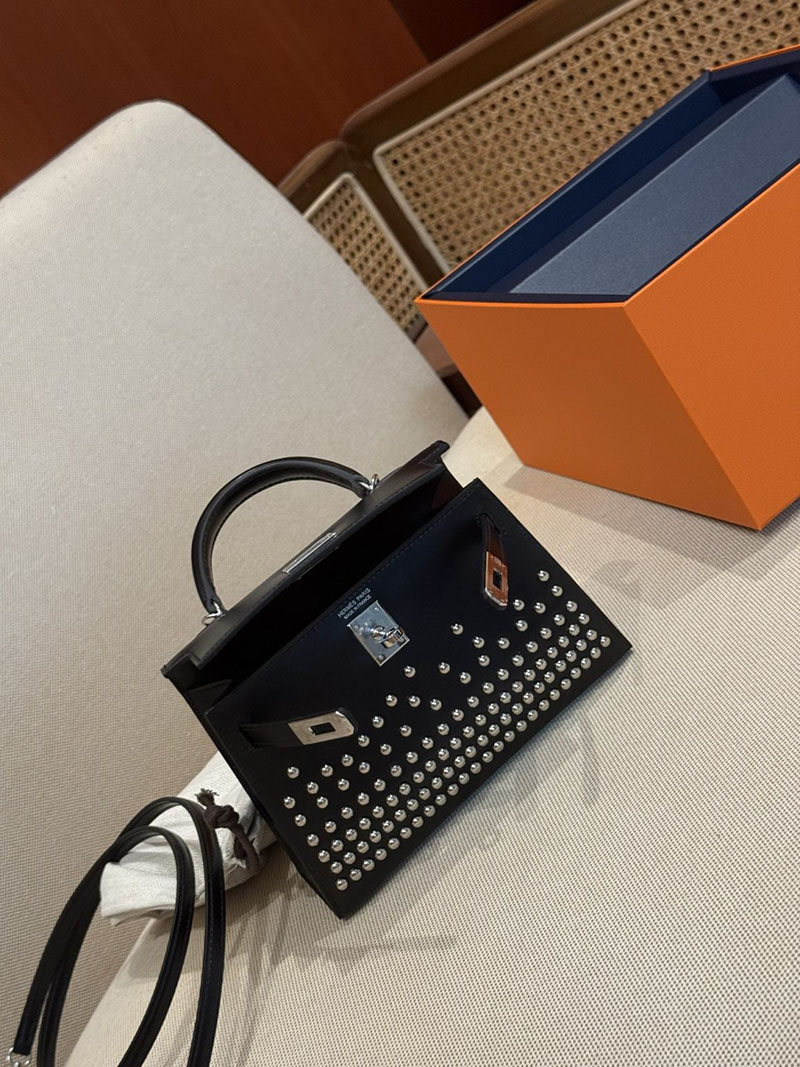 エルメスコピー ミニケリー 定価 HERMES ケリーミニ2 ミニドゥ 外縫い ブラック ボックスカーフ シルバー金具 2524079 - 画像 (10)