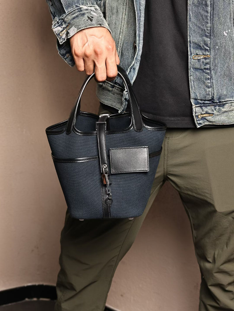 エルメスコピー HERMES ピコタンロック PM ポケット 黒 ブラック/ブルーニュイ トワルゴエラン×スイフト シルバー金具 2524083 - 画像 (7)