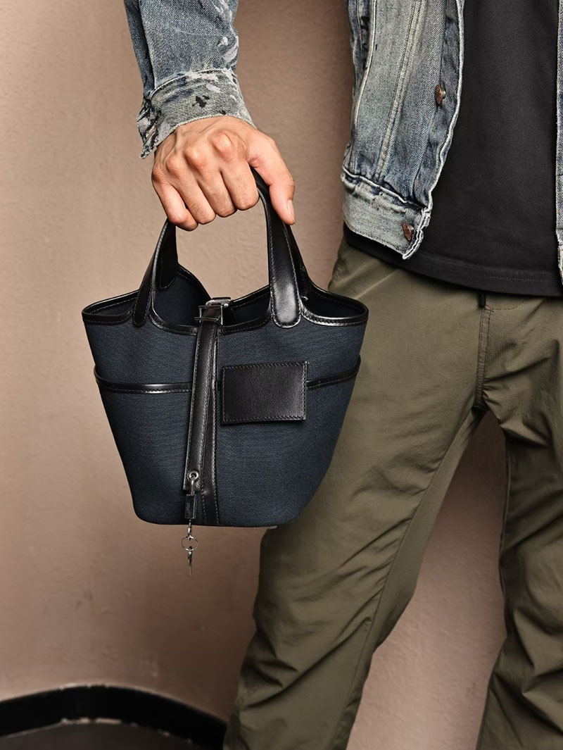 エルメスコピー HERMES ピコタンロック PM ポケット 黒 ブラック/ブルーニュイ トワルゴエラン×スイフト シルバー金具 2524083 - 画像 (5)