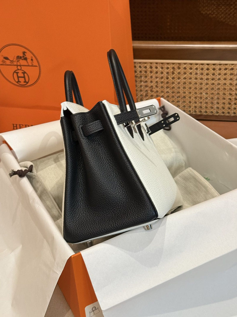 エルメスコピー バーキン25 定価 HERMES バーキン25 パーソナル ホワイト/黒 ブラック トゴ シルバー金具 2524092 - 画像 (7)