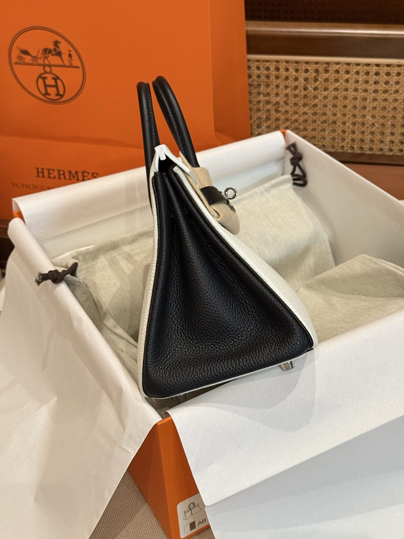 エルメスコピー バーキン25 定価 HERMES バーキン25 パーソナル ホワイト/黒 ブラック トゴ シルバー金具 2524092 - 画像 (4)