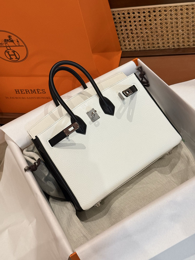 エルメスコピー バーキン25 定価 HERMES バーキン25 パーソナル ホワイト/黒 ブラック トゴ シルバー金具 2524092 - 画像 (14)