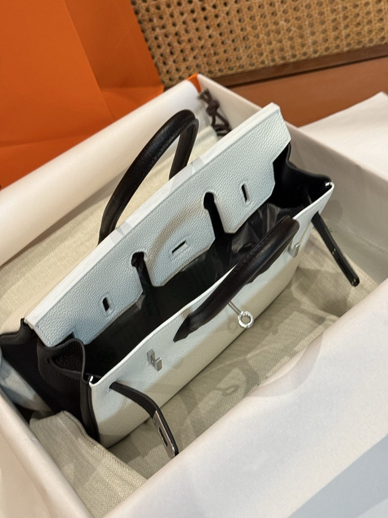 エルメスコピー バーキン25 定価 HERMES バーキン25 パーソナル ホワイト/黒 ブラック トゴ シルバー金具 2524092 - 画像 (13)