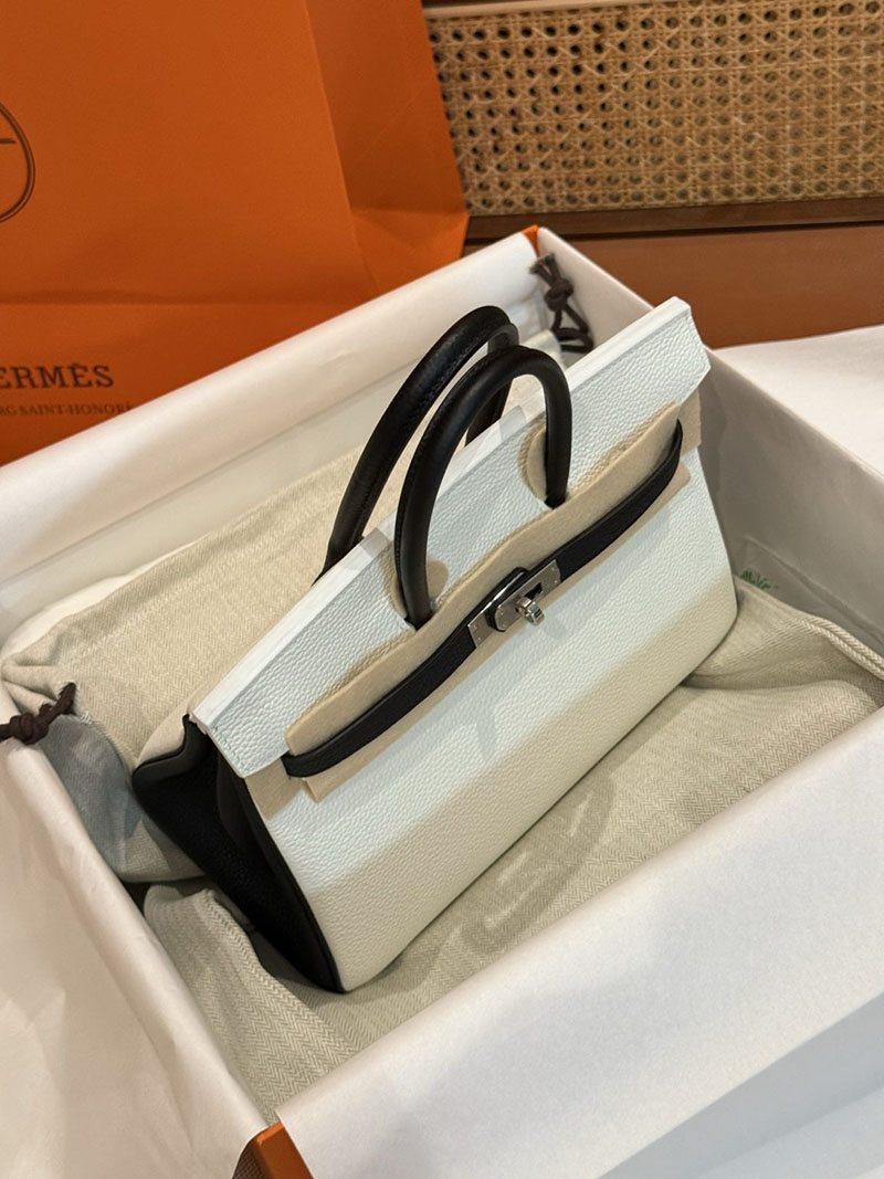 エルメスコピー バーキン25 定価 HERMES バーキン25 パーソナル ホワイト/黒 ブラック トゴ シルバー金具 2524092 - 画像 (11)
