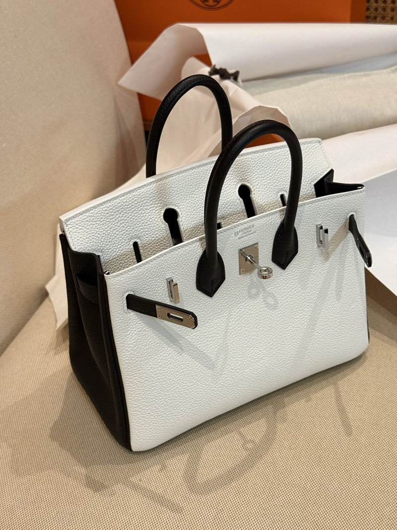 エルメスコピー バーキン25 定価 HERMES バーキン25 パーソナル ホワイト/黒 ブラック トゴ シルバー金具 2524092 - 画像 (10)