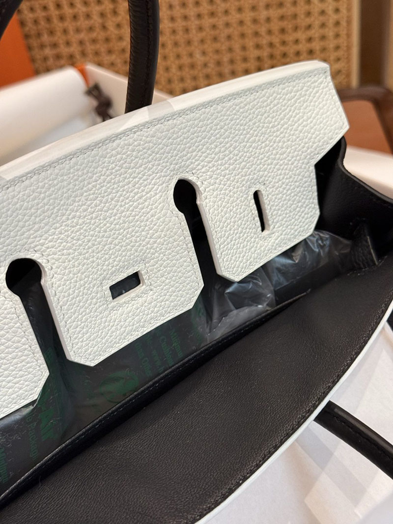 エルメスコピー バーキン25 定価 HERMES バーキン25 パーソナル ホワイト/黒 ブラック トゴ シルバー金具 2524092 - 画像 (9)
