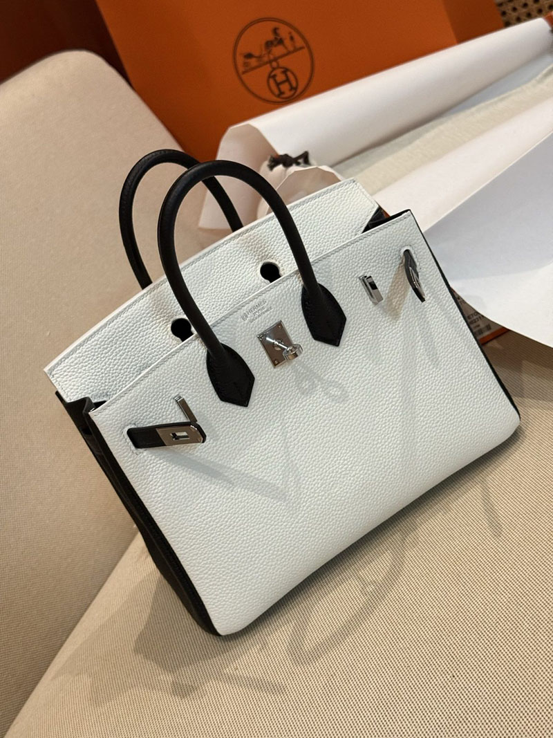 エルメスコピー バーキン25 定価 HERMES バーキン25 パーソナル ホワイト/黒 ブラック トゴ シルバー金具 2524092 - 画像 (8)