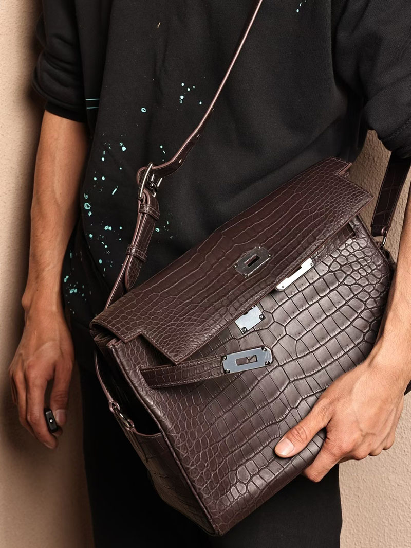 エルメスコピー ケリー メッセンジャー メンズ HERMES ケリーメッセンジャー エベンヌ クロコダイル ポロサスマット シルバー金具 2524100 - 画像 (8)