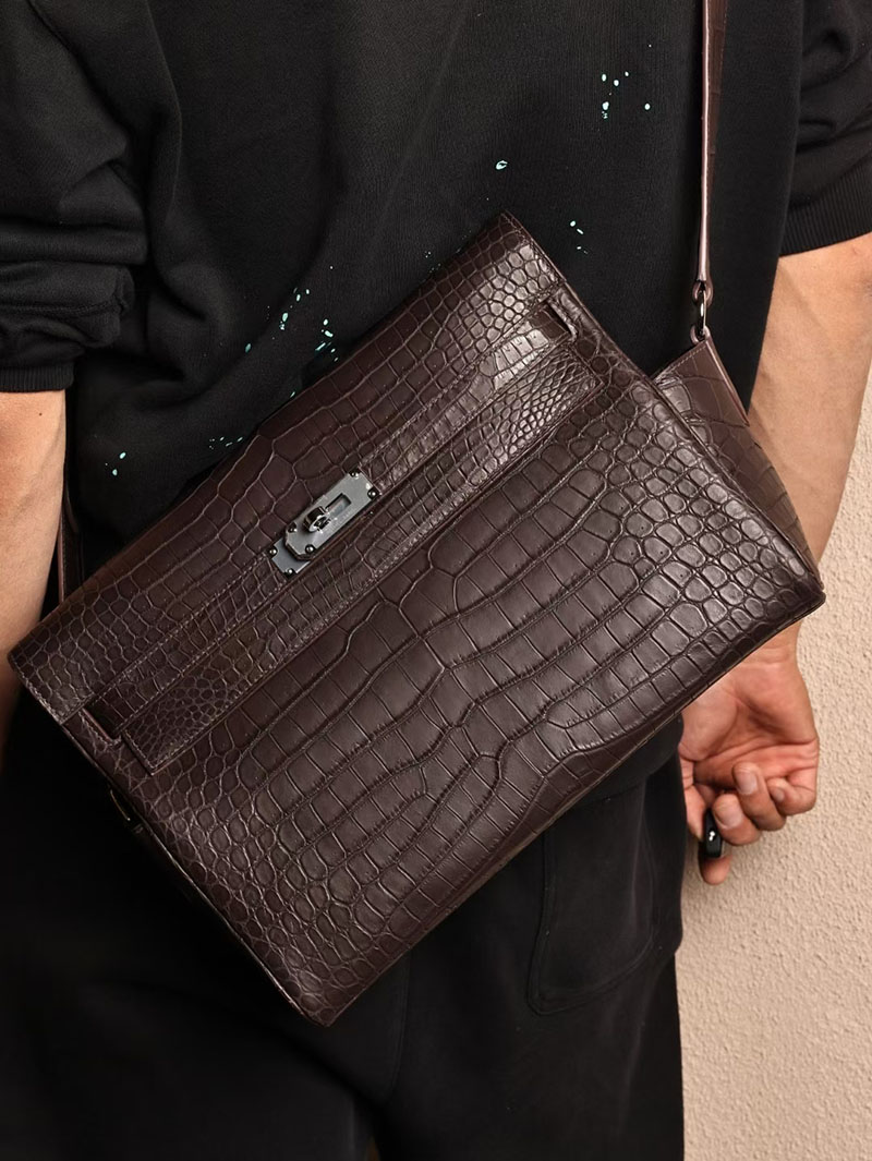 エルメスコピー ケリー メッセンジャー メンズ HERMES ケリーメッセンジャー エベンヌ クロコダイル ポロサスマット シルバー金具 2524100 - 画像 (6)