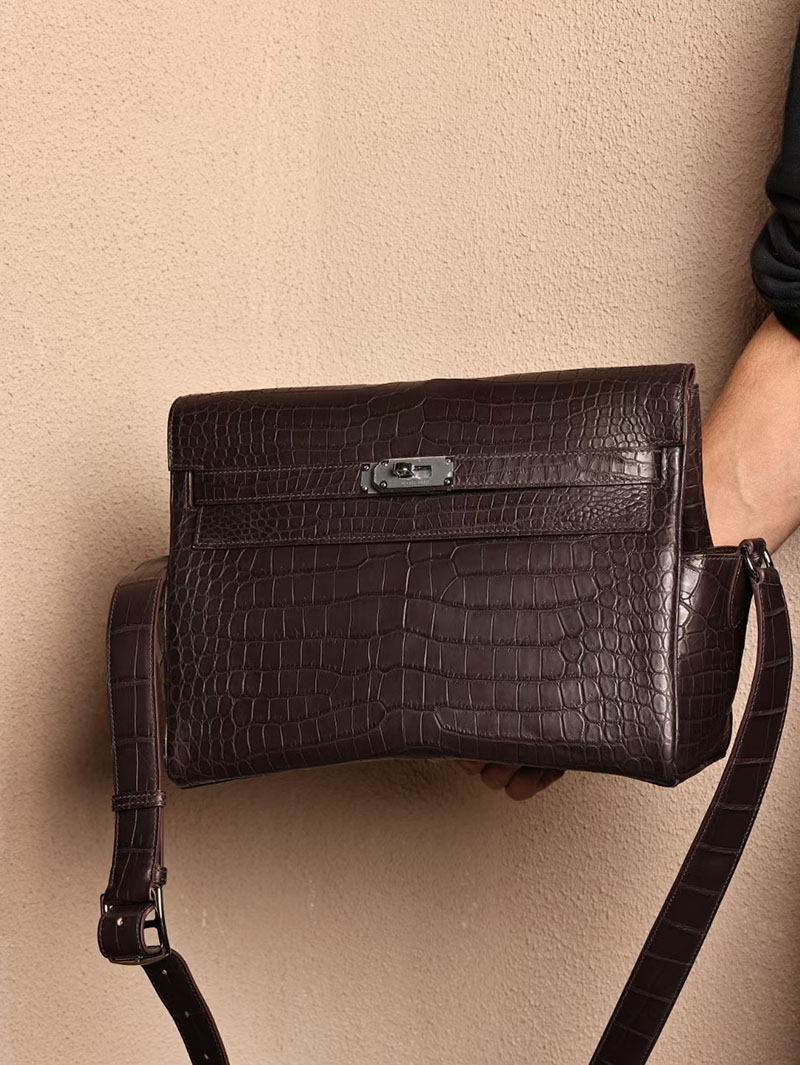 エルメスコピー ケリー メッセンジャー メンズ HERMES ケリーメッセンジャー エベンヌ クロコダイル ポロサスマット シルバー金具 2524100 - 画像 (4)