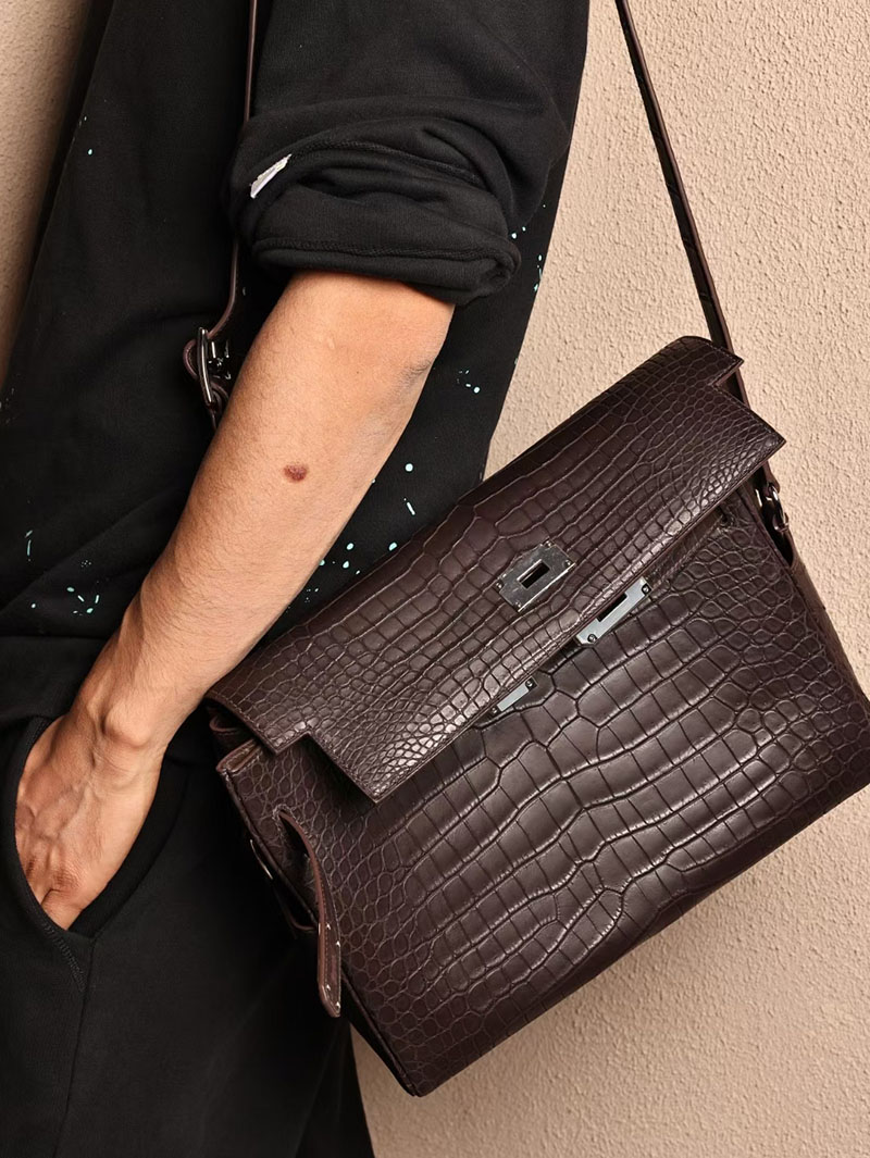 エルメスコピー ケリー メッセンジャー メンズ HERMES ケリーメッセンジャー エベンヌ クロコダイル ポロサスマット シルバー金具 2524100 - 画像 (2)