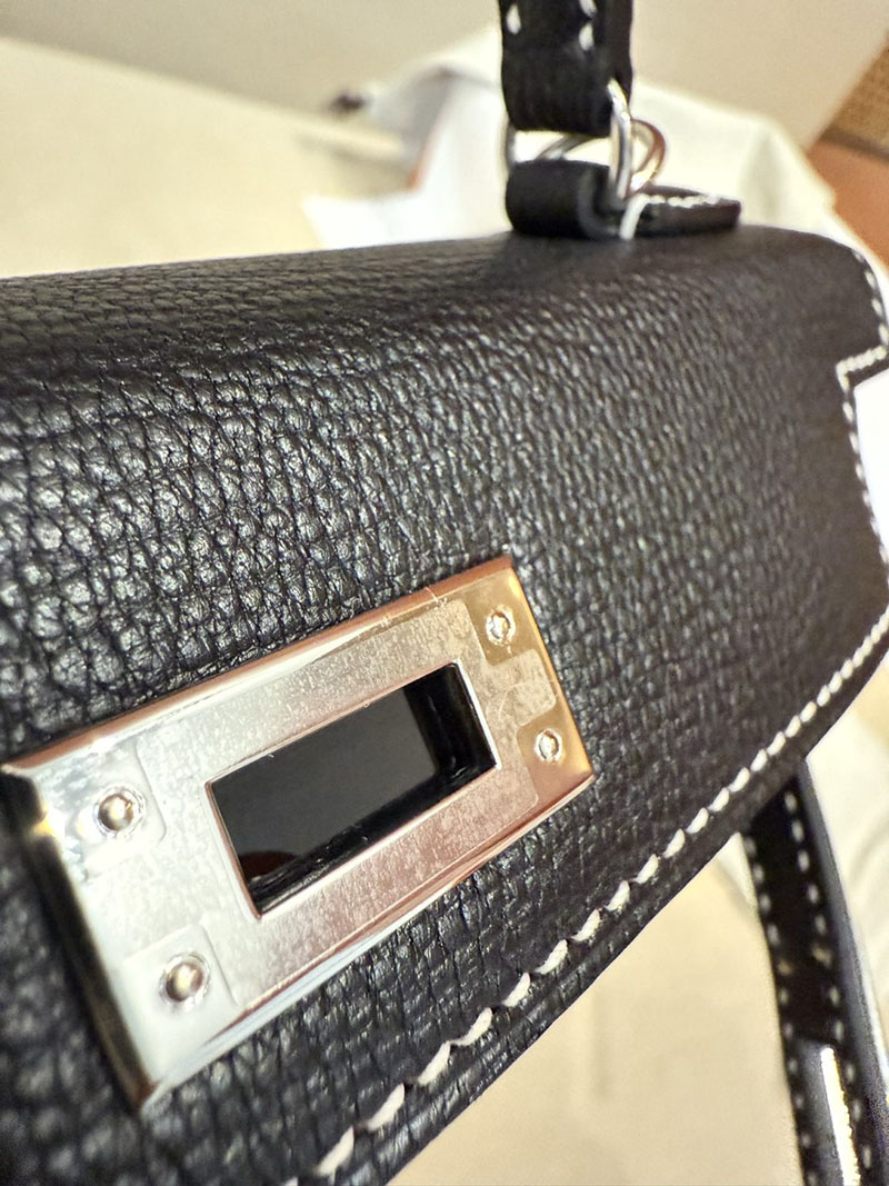 エルメスコピー ミニケリー 定価 HERMES ケリーミニ2 外縫い 黒 ブラック シェブルミゾル シルバー金具 2524104 - 画像 (3)
