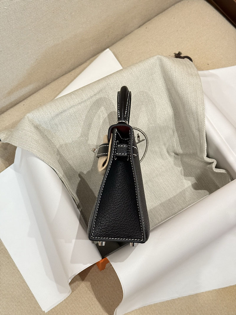 エルメスコピー ミニケリー 定価 HERMES ケリーミニ2 外縫い 黒 ブラック シェブルミゾル シルバー金具 2524104 - 画像 (15)