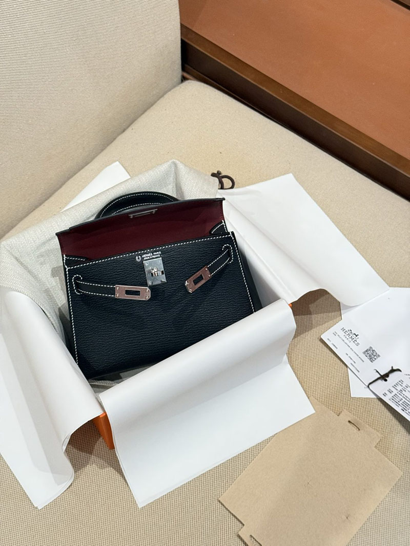 エルメスコピー ミニケリー 定価 HERMES ケリーミニ2 外縫い 黒 ブラック シェブルミゾル シルバー金具 2524104 - 画像 (14)
