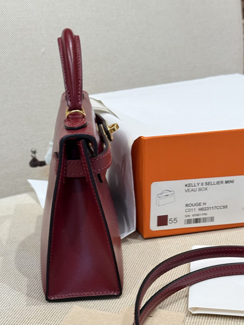 エルメスコピー ミニケリー 定価 HERMES ケリーミニ2 外縫い ルージュアッシュ ボックスカーフ ゴールド金具 2524106 - 画像 (8)