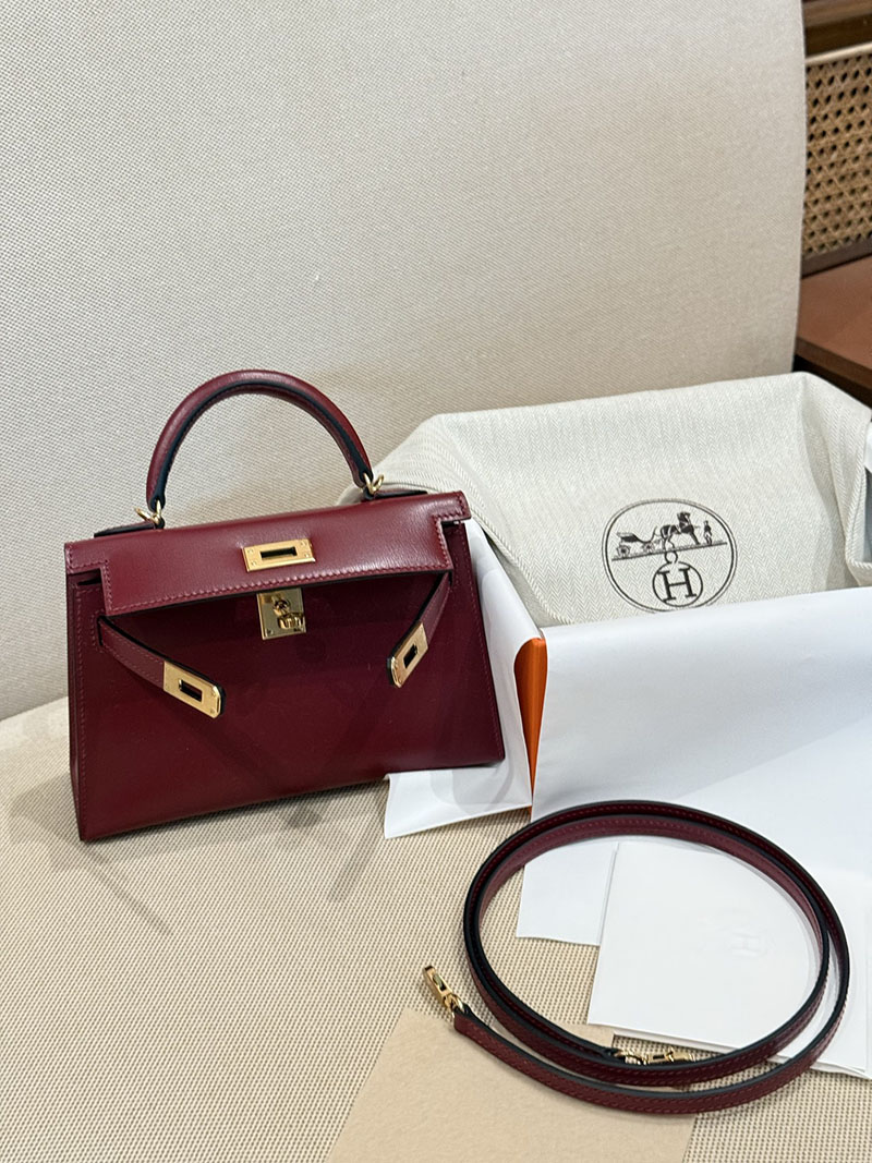 エルメスコピー ミニケリー 定価 HERMES ケリーミニ2 外縫い ルージュアッシュ ボックスカーフ ゴールド金具 2524106 - 画像 (5)