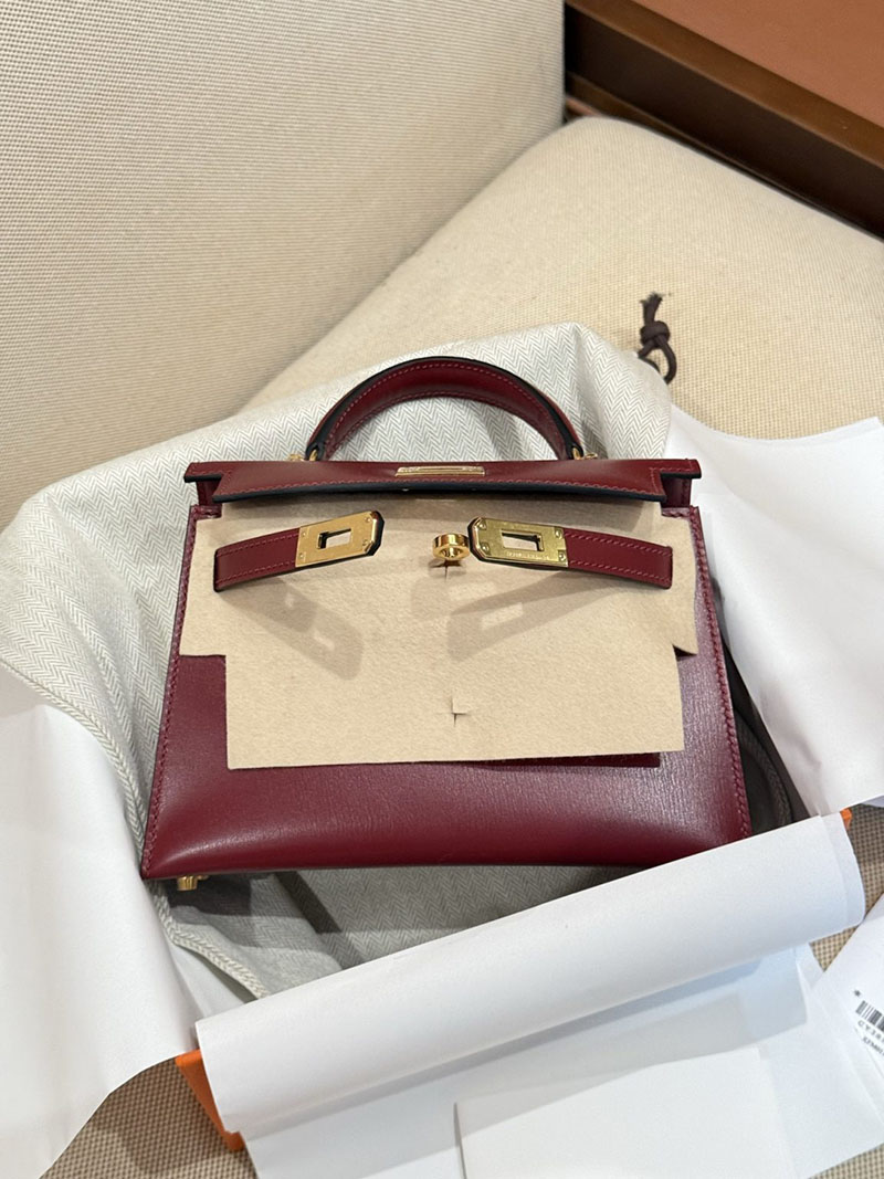 エルメスコピー ミニケリー 定価 HERMES ケリーミニ2 外縫い ルージュアッシュ ボックスカーフ ゴールド金具 2524106 - 画像 (15)