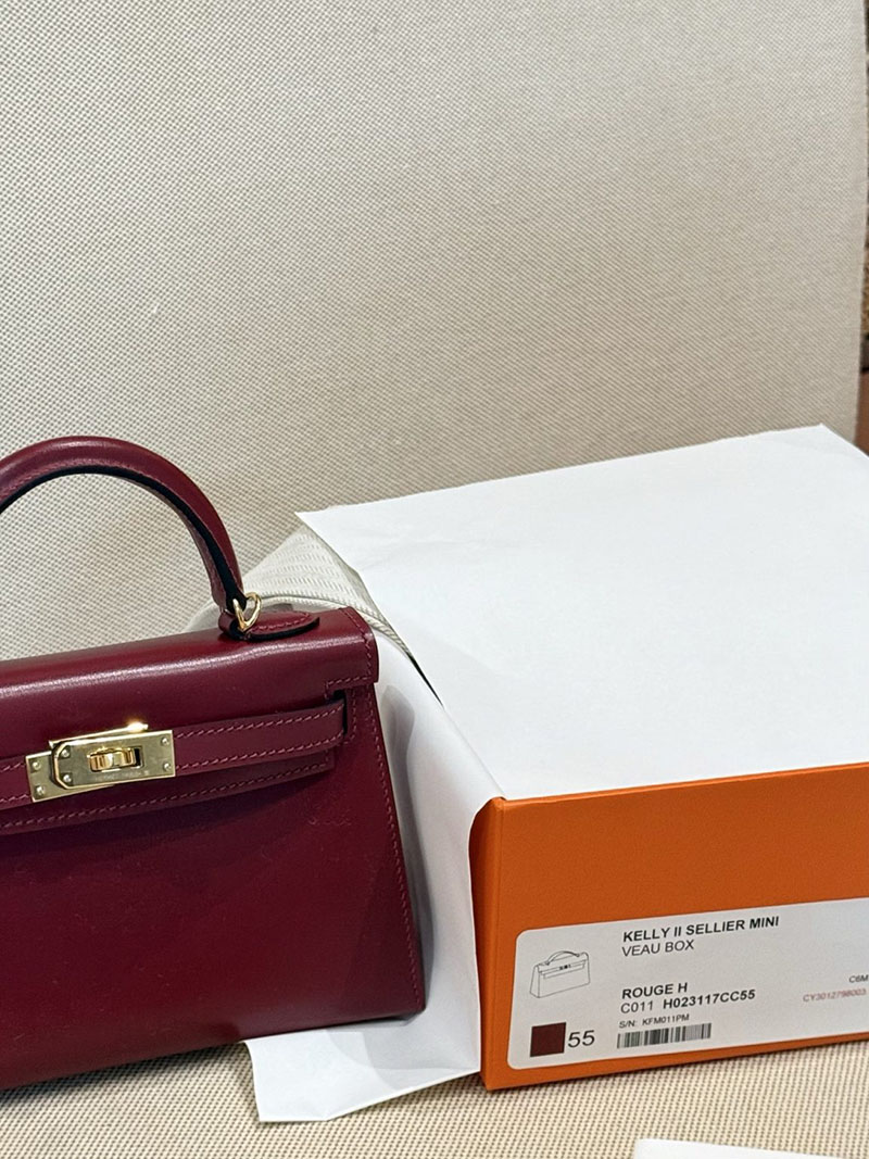 エルメスコピー ミニケリー 定価 HERMES ケリーミニ2 外縫い ルージュアッシュ ボックスカーフ ゴールド金具 2524106 - 画像 (9)