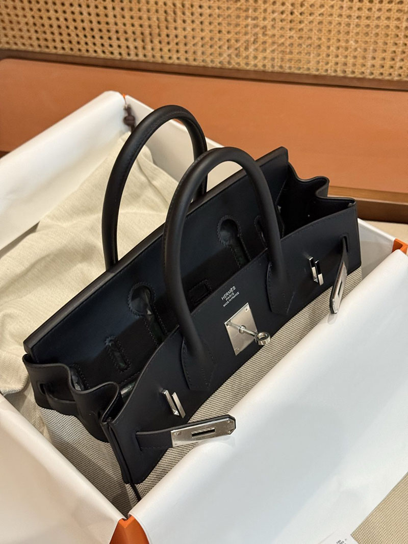 エルメスコピー バーキン30 定価 HERMES バーキン30 カーゴ 黒 ブラック スイフト/トワルアッシュ シルバー金具 2524120 - 画像 (6)