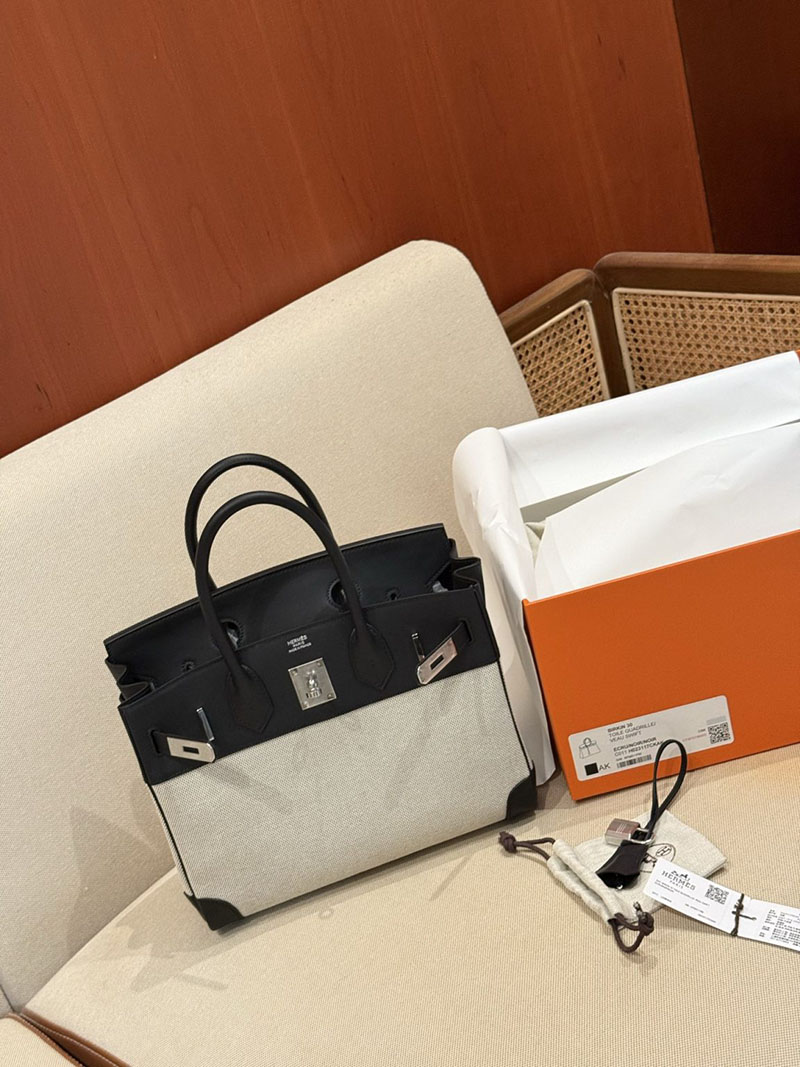 エルメスコピー バーキン30 定価 HERMES バーキン30 カーゴ 黒 ブラック スイフト/トワルアッシュ シルバー金具 2524120 - 画像 (5)