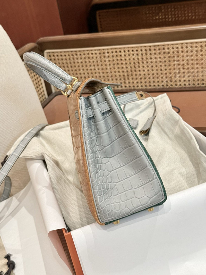 エルメスコピー HERMES ケリー25 内縫い グリアスファルト/カクタス/ミモザ クロコダイル アリゲーターマット ゴールド金具 2524123 - 画像 (30)