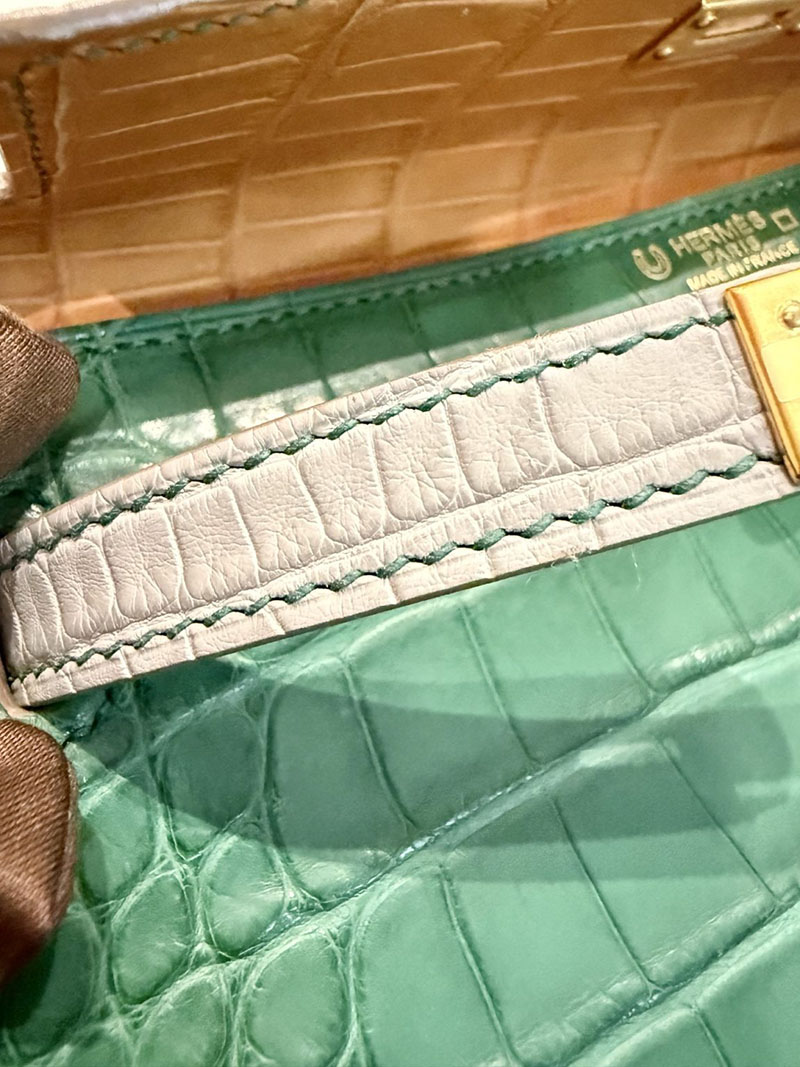 エルメスコピー HERMES ケリー25 内縫い グリアスファルト/カクタス/ミモザ クロコダイル アリゲーターマット ゴールド金具 2524123 - 画像 (5)