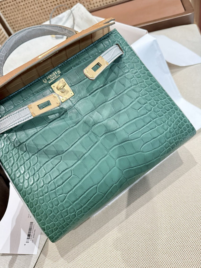 エルメスコピー HERMES ケリー25 内縫い グリアスファルト/カクタス/ミモザ クロコダイル アリゲーターマット ゴールド金具 2524123 - 画像 (3)