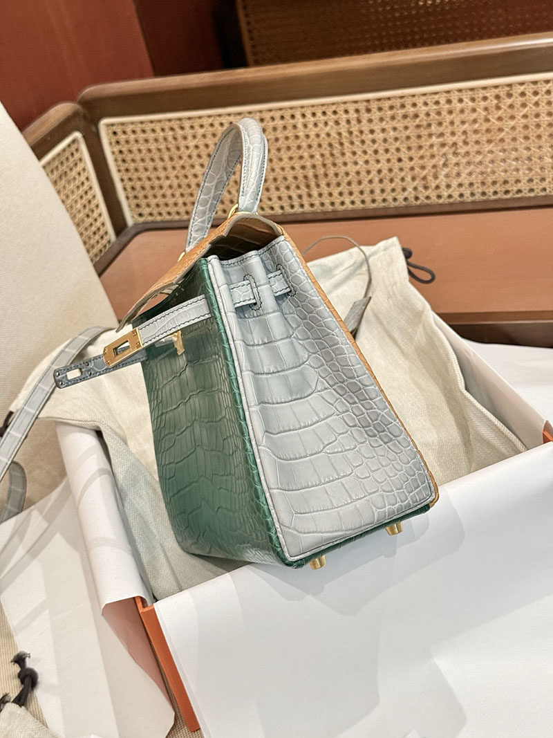 エルメスコピー HERMES ケリー25 内縫い グリアスファルト/カクタス/ミモザ クロコダイル アリゲーターマット ゴールド金具 2524123 - 画像 (27)