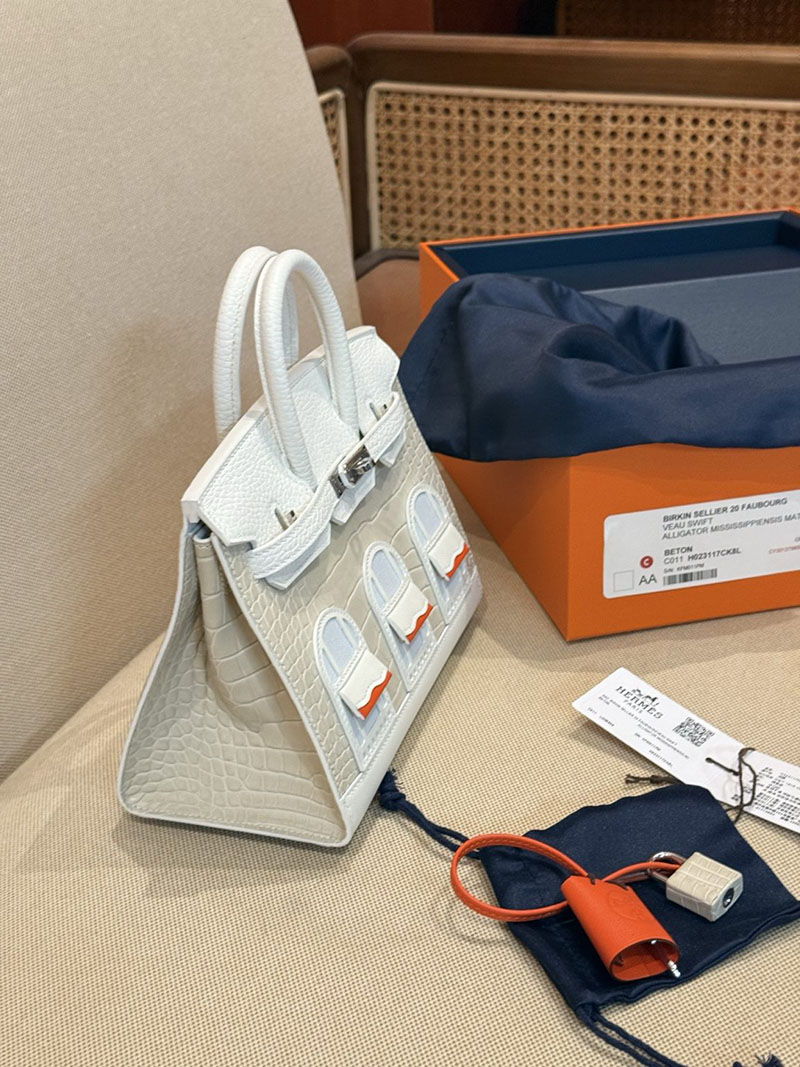 エルメスコピー バーキン20 定価 HERMES バーキン 20 セリエ ベトン トリヨンクレマンス/クロコダイル アリゲーターマット シルバー金具2524128 - 画像 (18)