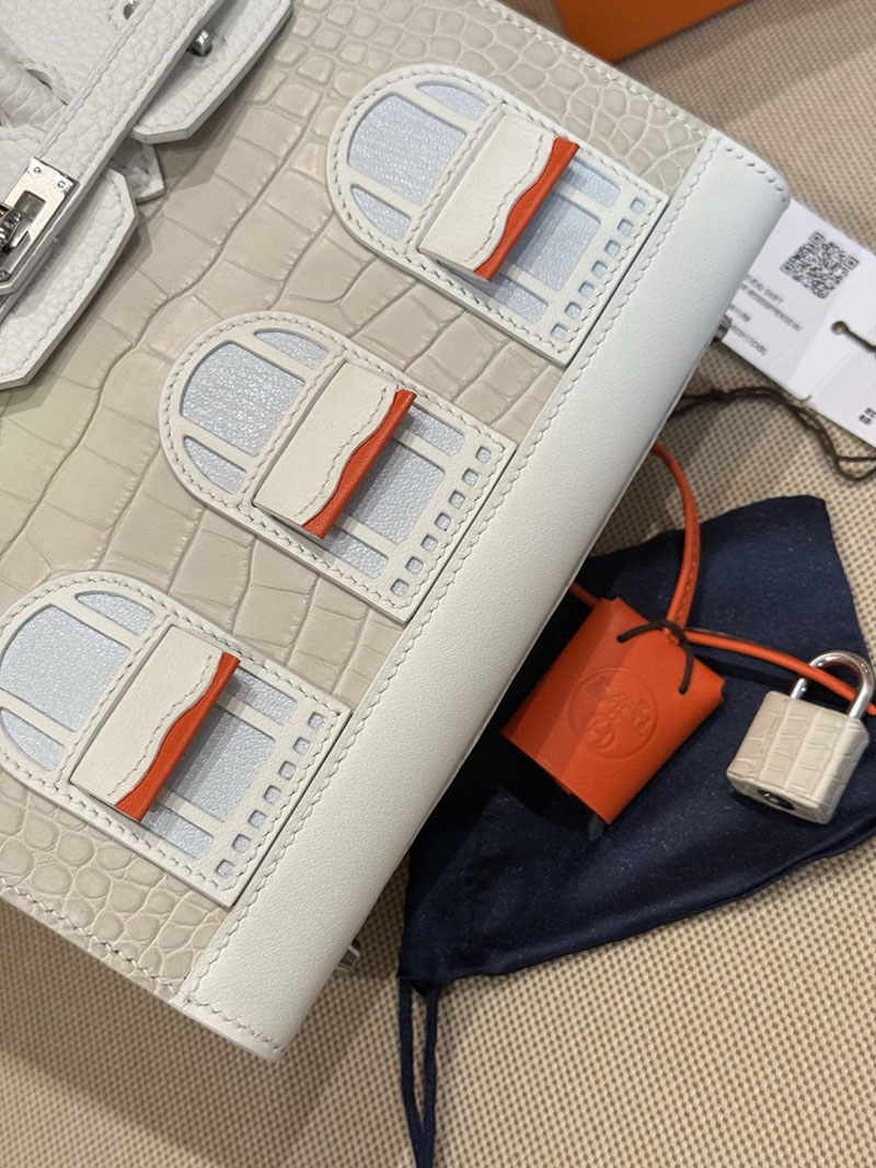 エルメスコピー バーキン20 定価 HERMES バーキン 20 セリエ ベトン トリヨンクレマンス/クロコダイル アリゲーターマット シルバー金具2524128 - 画像 (12)