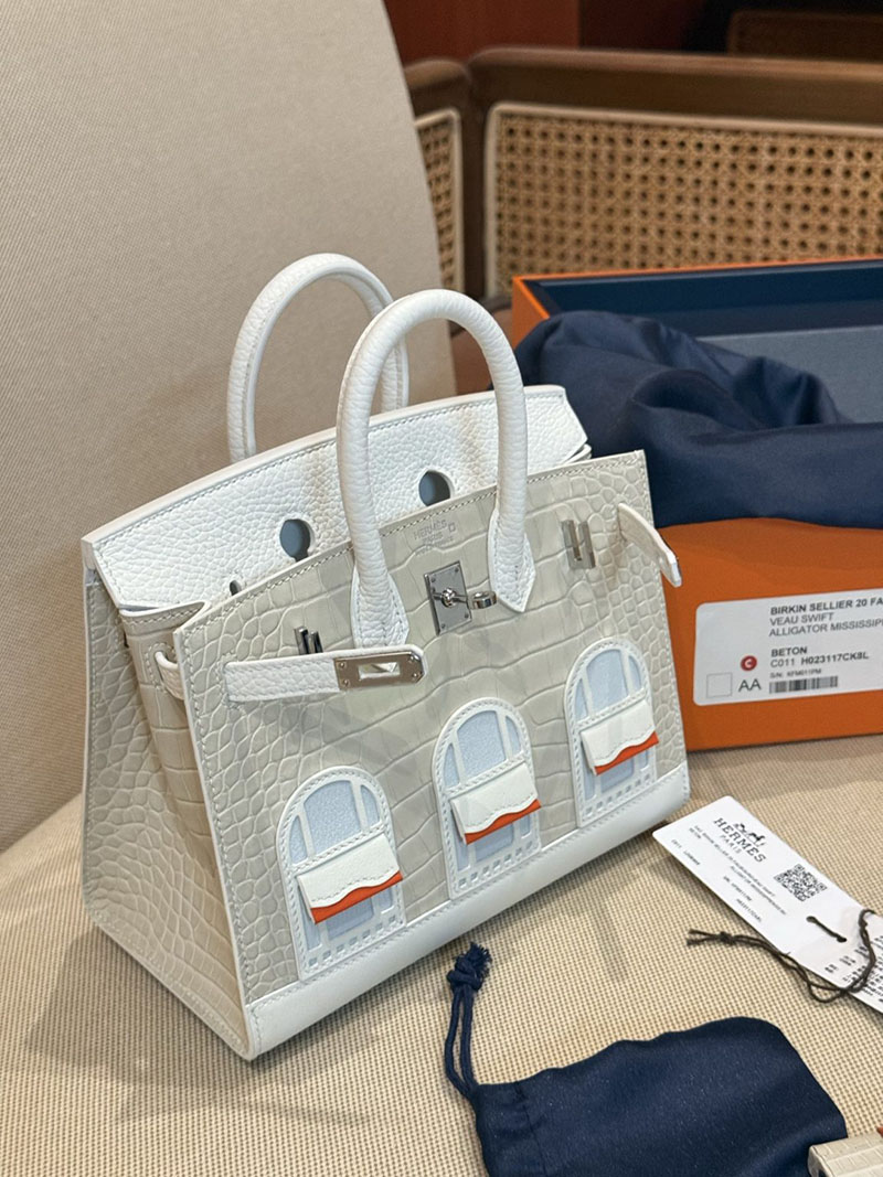 エルメスコピー バーキン20 定価 HERMES バーキン 20 セリエ ベトン トリヨンクレマンス/クロコダイル アリゲーターマット シルバー金具2524128 - 画像 (6)