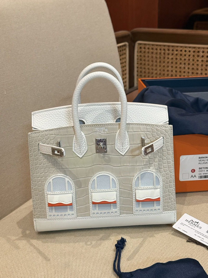 エルメスコピー バーキン20 定価 HERMES バーキン 20 セリエ ベトン トリヨンクレマンス/クロコダイル アリゲーターマット シルバー金具2524128 - 画像 (2)